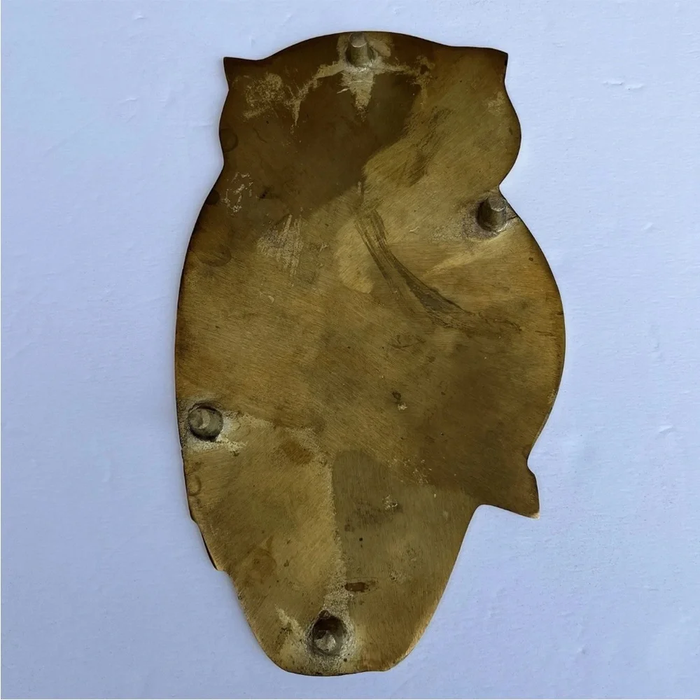 Vintage Solid Brass Owl Footed Trivet Hot Plate Retro Decor